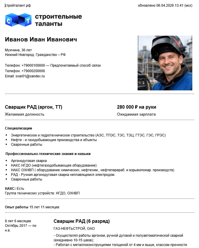 Резюме сварщика